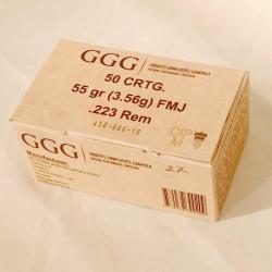 Boite de 50 Munition .223rem. GGG FMJ 55gr (3,56g)