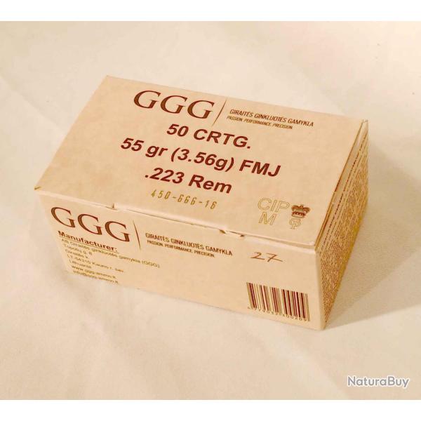 Boite de 50 Munition .223rem. GGG FMJ 55gr (3,56g)