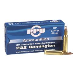 Boite munition PPU/Partizan 222Rem SP 3.24G 50GR x20