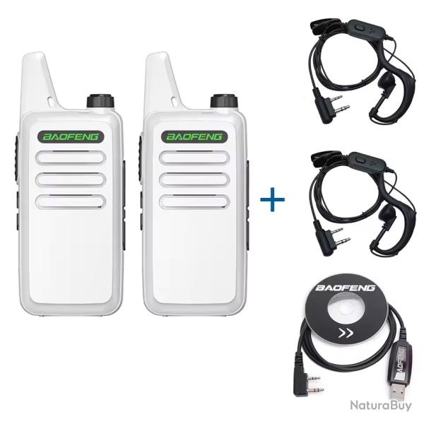 2x TALKIES-WALKIES BAOFENG T20 + 2 ECOUTEURS + CABLE PROGRAMMATION - BLANC - LIVRAISON GRATUITE