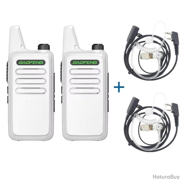2x TALKIES-WALKIES BAOFENG T20 + 2 ECOUTEURS TRANSPARENTS - BLANC - LIVRAISON GRATUITE