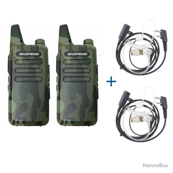 2x TALKIES-WALKIES BAOFENG T20 + 2 ECOUTEURS TRANSPARENTS - CAMO - LIVRAISON GRATUITE