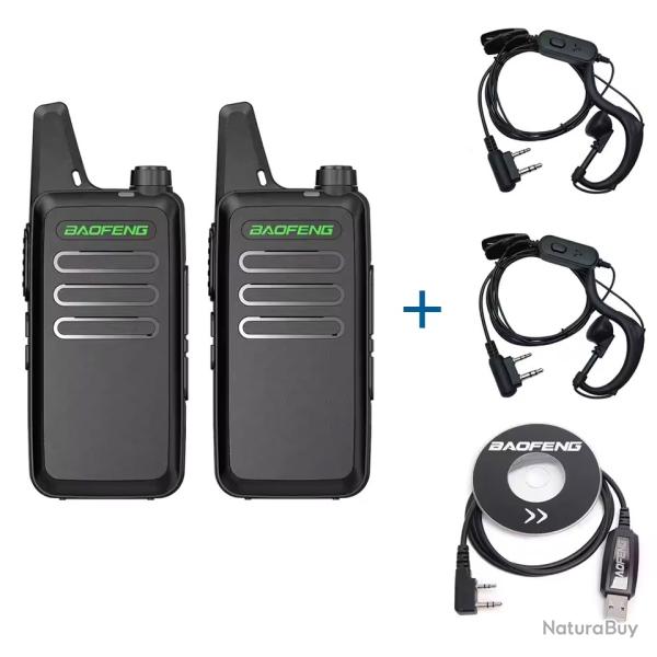 2x TALKIES-WALKIES BAOFENG T20 + 2 ECOUTEURS + CABLE PROGRAMMATION - NOIR- LIVRAISON GRATUITE