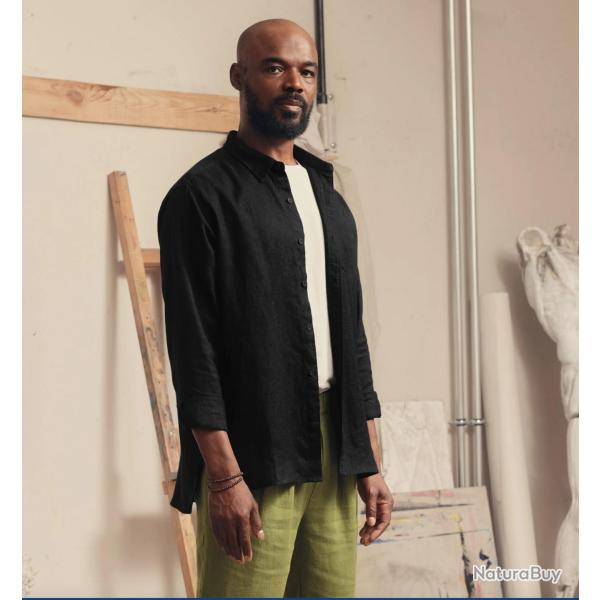 Chemise en pur lin pour homme noir  S-M (small medium)