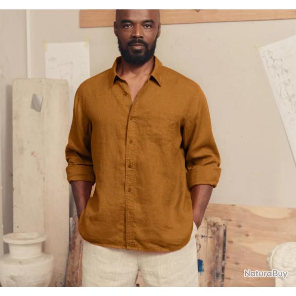 Chemise en pur lin pour homme S-M (small medium) BRONZE