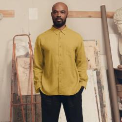 Chemise en pur lin pour homme S-M (small medium) jaune soleil