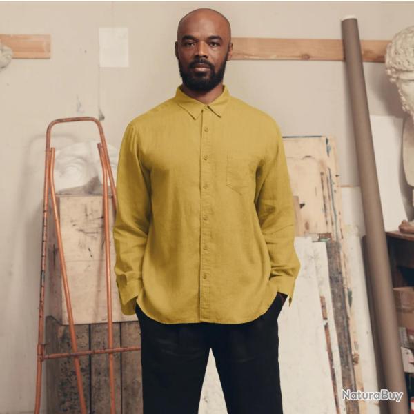 Chemise en pur lin pour homme jaune soleil  L-XL