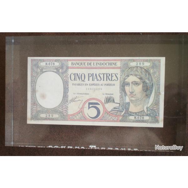Indochine 5 Piastres 1927 � 1931 Coul� Dans Un Bloc Par Banque Indosuez En 1994