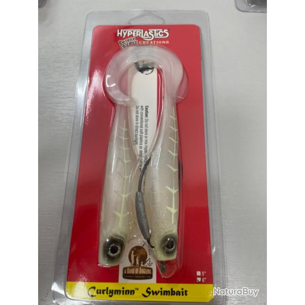 !! OPE -70%!! LEURRE HYPERLASTICS CURLYMINN SWIMBAIT 6'�col WHITE GHOST