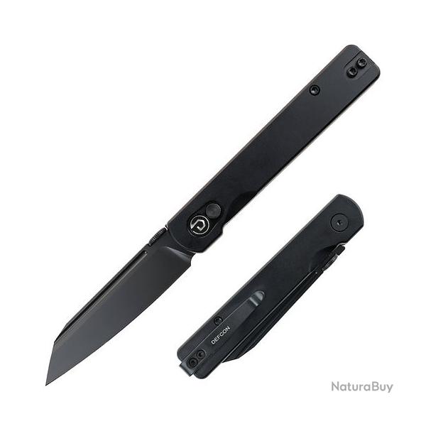 Couteau Defcon Operator Lame Tanto Reverse Acier Sandvik 14C28N Black Manche Alu Noir Button TD013BK