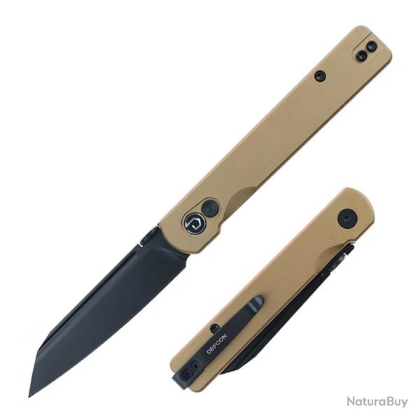 Couteau Defcon Operator Lame Tanto Reverse Acier 14C28N Noir Manche Aluminium Tan TD013DM