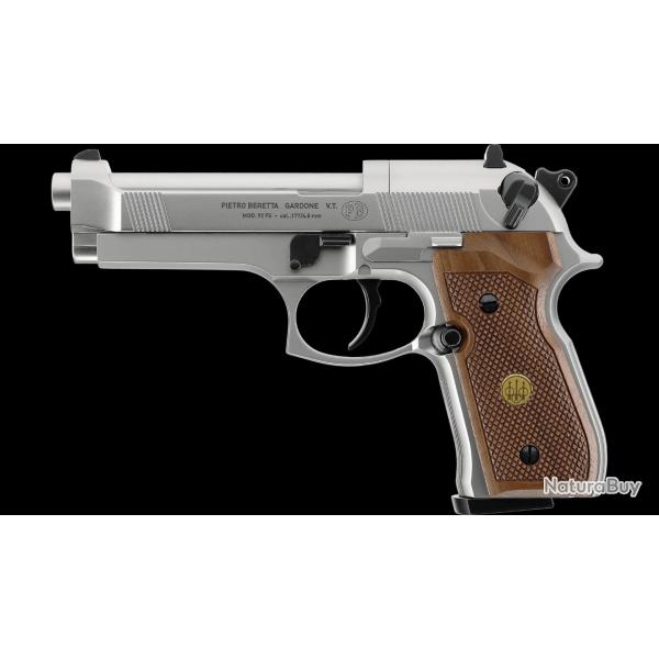 Pistolet Beretta M92 FS nickele/ bois cal.4,5mm 7,5joules Co2
