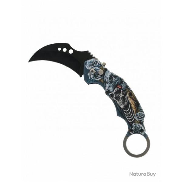 COUTEAU KARAMBIT AUTOMATIQUE LOUP TETE DE MORT