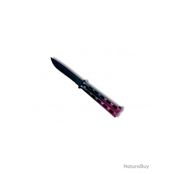 COUTEAU PAPILLON NOIR ET ROSE