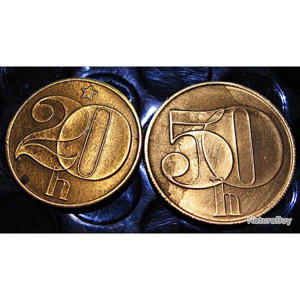 tchecoslovaquie pieces de 20 & 50 heller 1982 et 1991 ttb