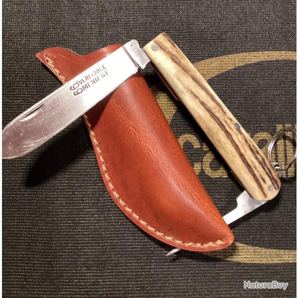 Couteau Le V�ritable Meniere  66 Thiers bois de cerf et son �tui gros cuir