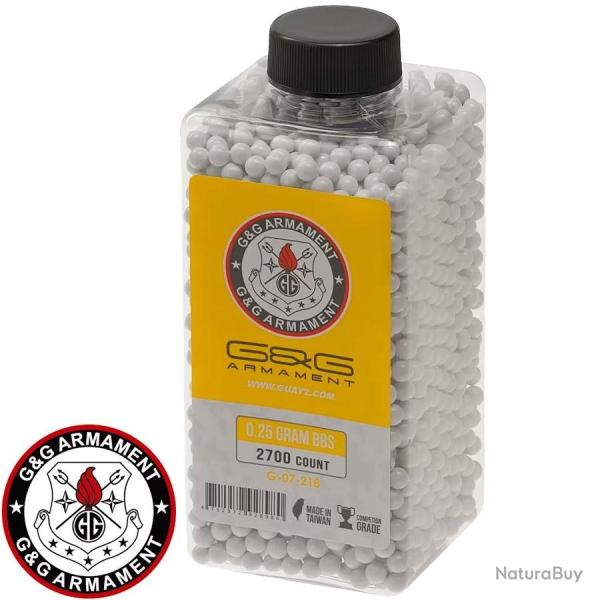 Billes airsoft 0,25g blanches G&G - 2700 BBs haute pr�cision