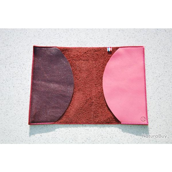 �tui passeport en cuir d'agneau bordeaux satin� et rose