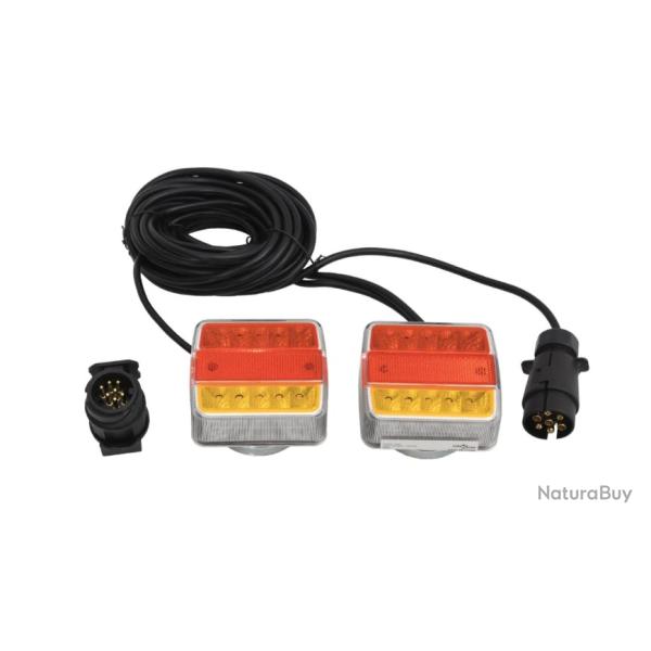 Feux de remorque LED rouges 12 V - Lot de 2 avec c�ble 9 m et fixation magn�tique