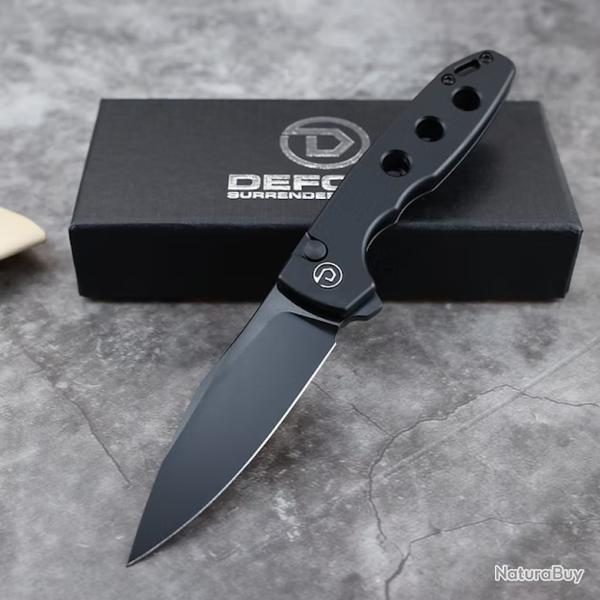Couteau Defcon Ghost Lame Sheepfoot Acier 14C28N Noire Manche Alu Noir Buttonlock TD016BK