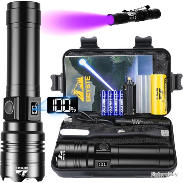 Lampe Torche LED Ultra Puissante 500000 Lumen tanche IPX6 Lampe UV USB Lampe Tactique Longue Porte