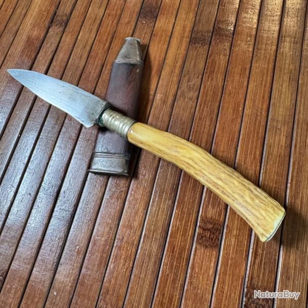 COUTEAU VINTAGE ARTISANALE TRADITIONNEL ALLEMAND NICKER DEBUT 1900 ETUOS BOIS ET FER WW1