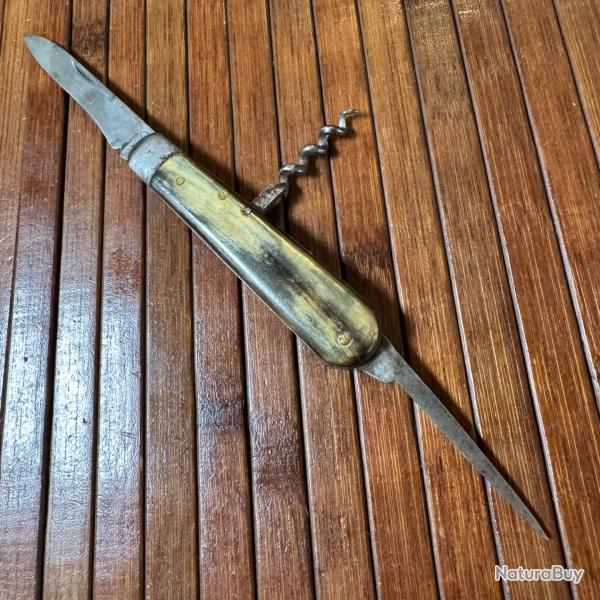 COUTEAU MULTI LAMES TARRY LEVIGNE DEBUT 1900 PLAQUETTES CORNE