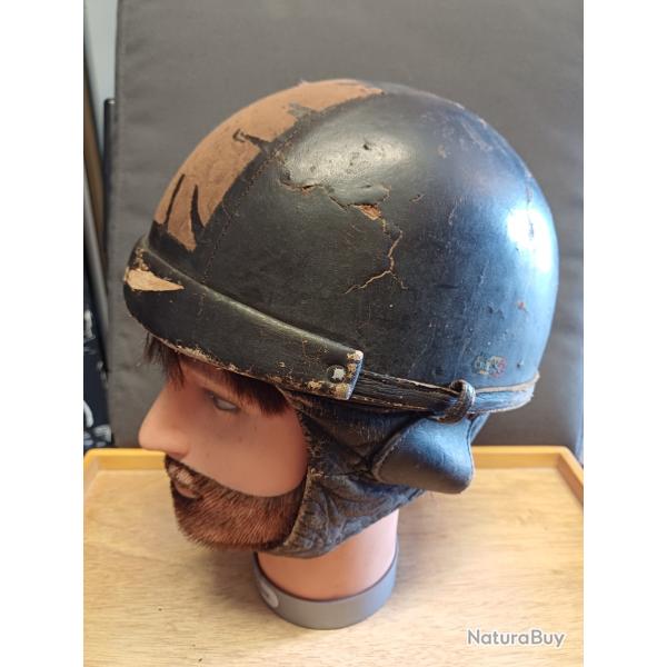 Superbe ancien casque bol moto de collection - cuir - GENO PARIS - ann�es 50
