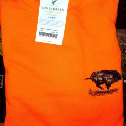 Sweat Col Rond Orange Brod&eacute; Sanglier LOVERGREEN