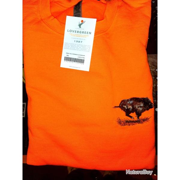 Sweat Col Rond Orange Brod� Sanglier LOVERGREEN