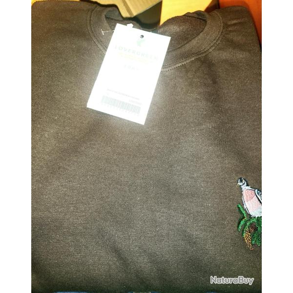 Sweat Col Rond Chocolat Brod� Palombe LOVERGREEN
