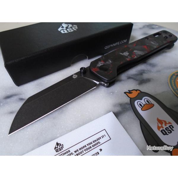 Couteau QSP Penguin V2 Sheepfoot Acier D2 Manche Carbone Rouge S�curit� Liner Lock QS130V2F2