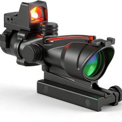 Lunette de Vis&eacute;e 4x32 Compacte Fibre Optique  Etanche Antichoc Prisme Haute Pr&eacute;cision Rouge