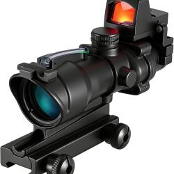 Lunette de Vis&eacute;e 4x32 Compacte Fibre Optique  Etanche Antichoc Prisme Haute Pr&eacute;cision Vert