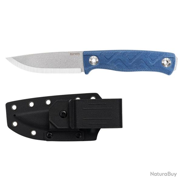 Couteau Bushcraft SRM Bushcut 702T-ME Lame Acier 14C28N Manche Micarta Bleu �tui Kydex SRM702TME