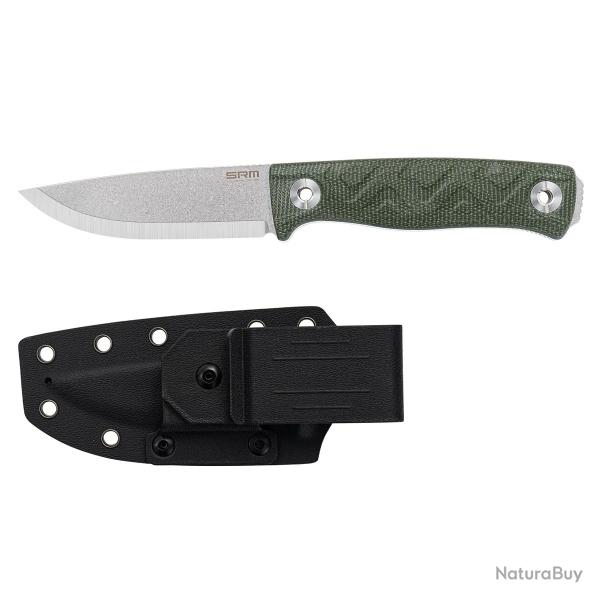 Couteau Bushcraft SRM Bushcut 702T-MP Green Lame Acier 14C28N Manche Micarta �tui Kydex SRM702TMP