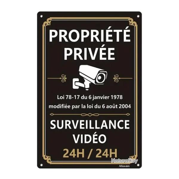 Panneau Propri�t� Priv�e - Surveillance vid�o 24h/24h - Noir