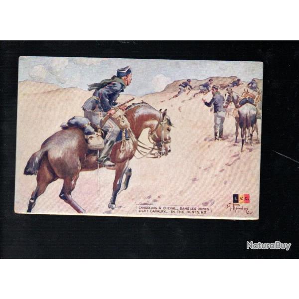 cavalerie l�g�re chasseurs � cheval dans les dunes  cpa