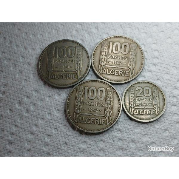 100 et 20 francs Alg�rie  1949 , 1950,1952