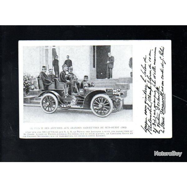 le prince des asturies aux grandes manoeuvres du sud-ouest 1902 cpa promo salon de l'auto stand deca