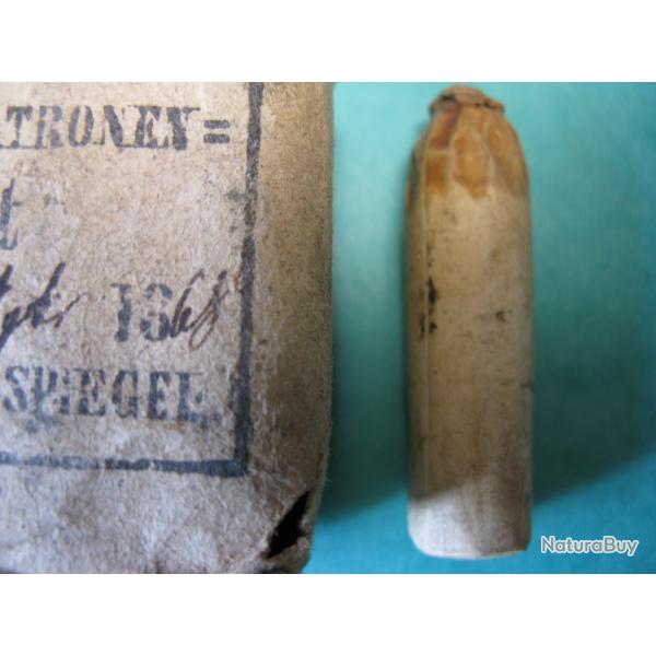 Une belle cartouche papier Dreyse model 41/55 cal 13,6 mm de "Schwerin"  1868 sortie du paquet