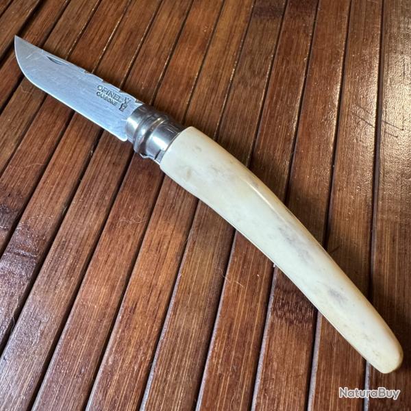 OPINEL N8 CUSTOM ARTISANAL UNIQUE MANCHE EN IVOIRE DE PHACOCH�RE D�FENSE POLIE