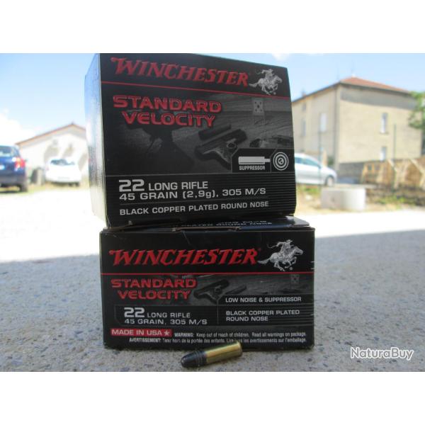 Lot de 2 boites de 235 Balles 22LR Winchester SUBSONIC 45grs  spcial  silencieux Standard Velocity
