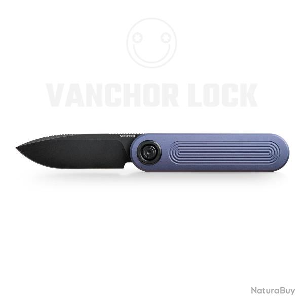 Couteau Vosteed Corgi V295 Lame Drop Point Acier S35VN Noire Manche Alu Bleu Vanchor Lock VOSA3706