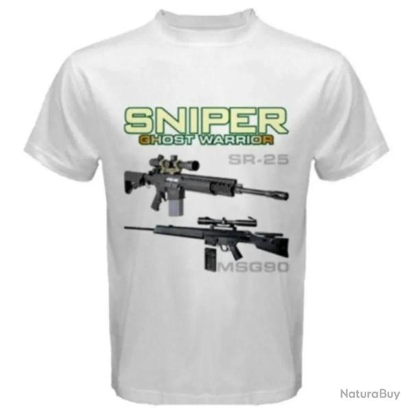 T shirt sniper SR 25 Dragunov MSG90 AS50 Ghost Warrior Blanc