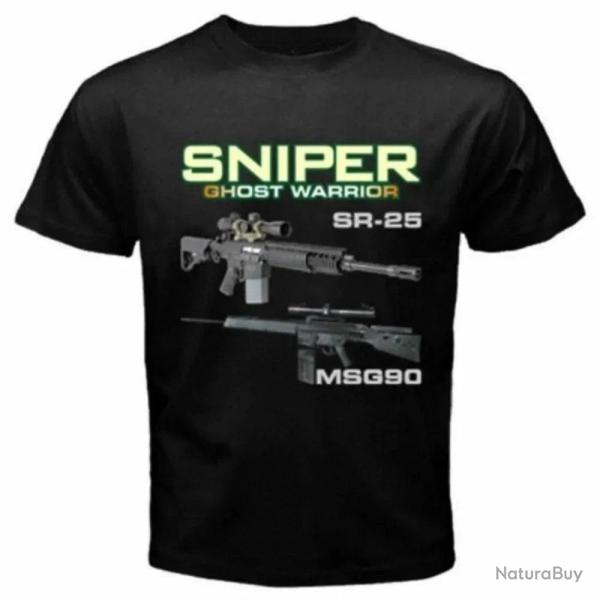 T shirt sniper SR 25 Dragunov MSG90 AS50 Ghost Warrior Noir