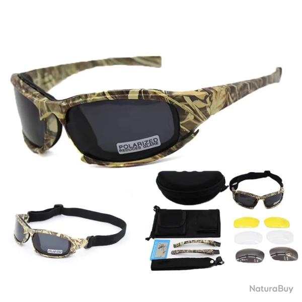 Lunettes de Soleil Tactiques Polaris�es 4 Verres Interchangeables Sport P�che Ski Tir Course Camo