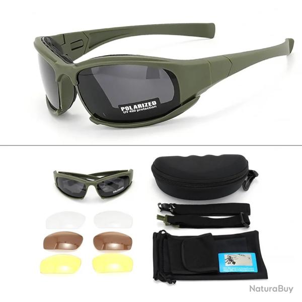 Lunettes de Soleil Tactiques Polaris�es 4 Verres Interchangeables Sport P�che Ski Tir Course Vert