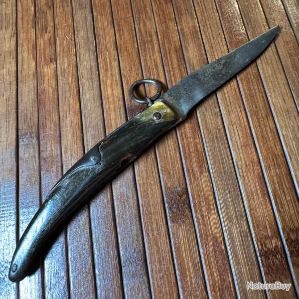 COUTEAU DE COLLECTION TARRY LEVIGNE A PALME MANCHE EN CORNE NOIRE FRANCE THIERS ���