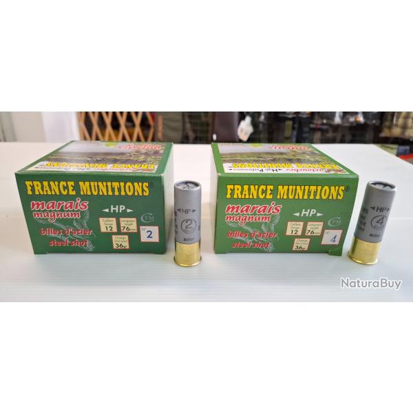 FRANCE MUNITIONS Marais magnum cal 12/76  acier HAUTES PERFORMANCES 36gr N�2 et N�4. 50 cartouches